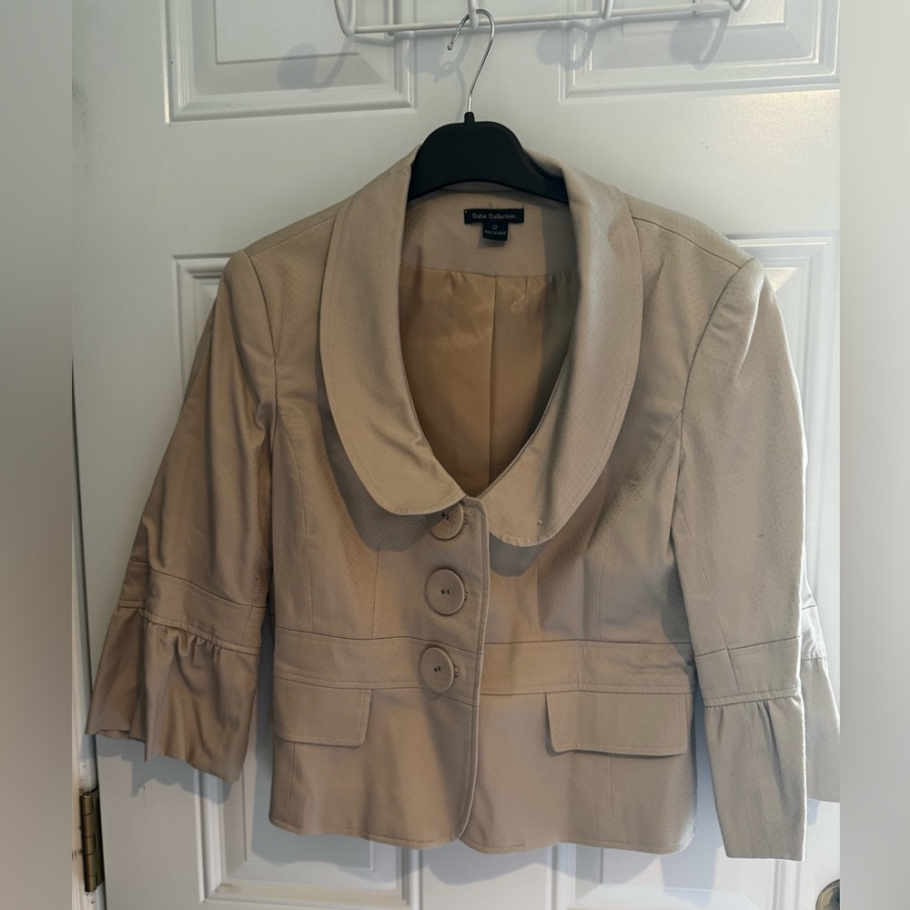 Dalia Collection Tan Blazer with Button Accents